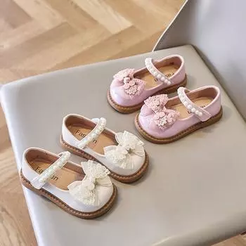 Детские туфли с бантом для девочек из кожи 2024 года, весна, новый китайский стиль, ретро, детская мода, милые туфли принцессы Мэри Джейн для вечеринки, свадьбы, ПУ 23 бежевый