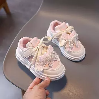 Детские туфли с бусинами и бантом для детей 0-6 лет, весенне-осенние дышащие кеды для мальчиков и девочек, мягкие нескользящие детские кроссовки 21 insole 13 cm розовый
