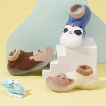 Детские туфли с изображением животных из мультфильмов для малышей, дышащая мягкая подошва, удобная детская обувь, безопасный материал, обувь для новорожденных 6-18 месяцев S(6-12 Months) кофейный