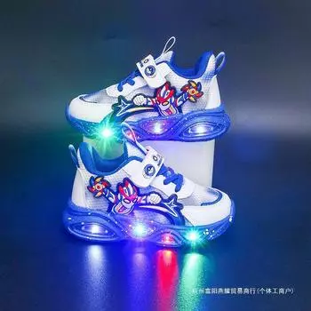 Детские туфли с подсветкой Спортивные туфли для мальчиков Осенние светящиеся детские туфли Кожаная поверхность Водонепроницаемая нескользящая мягкая подошва Мультяшные детские 22