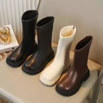 Детские туфли средней высоты для девочек, тонкие плюшевые кожаные ботинки 26 чёрный