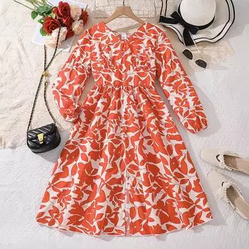 Детские юбки. Детская одежда для детей 7–12 лет. Новая юбка для маленьких девочек. Платья с длинными рукавами и принтом для девочек. 140cm/9Y оранжевый