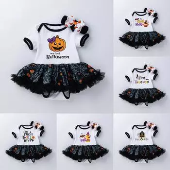 Детские юбки для маленьких девочек, комплект из 2 предметов, комбинезон + повязка на голову, наряды на Хэллоуин M/66 золотой