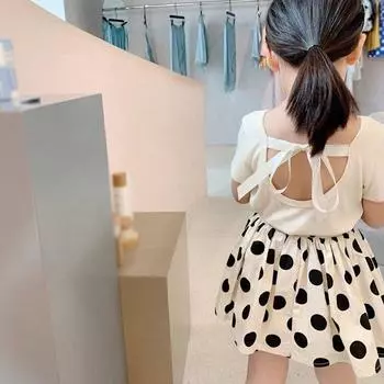 Детские юбки, платья, хлопковые плиссированные юбки в горошек для маленьких девочек длиной выше колена, летнее платье трапециевидной формы с рюшами, верхняя одежда 7