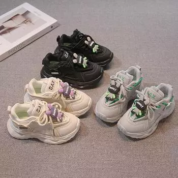 Детские удобные кроссовки для бега Four Seasons, трендовая обувь для мальчиков и девочек, повседневная дышащая спортивная обувь для спортзала 27 чёрный