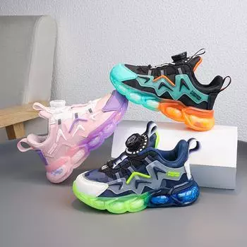 Детские удобные кроссовки для бега Four Seasons, трендовая обувь для мальчиков и девочек, повседневная дышащая спортивная обувь для спортзала 28 синий