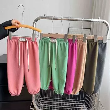 Детские укороченные брюки, летние, из искусственного шелка, с защитой от комаров, тонкие брюки для мальчиков и девочек 90 арбуз красный