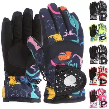 Детские уличные лыжные перчатки, велосипедные перчатки, зимние теплые перчатки для альпинизма, водонепроницаемые L чёрный