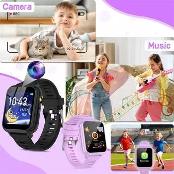 Детские умные часы, 24 игры-головоломки, часы с телефонным звонком, музыкальный плеер, шагомер, будильник, калькулятор, фонарик, подарок для мальчиков и девочек 4-12 лет чёрный