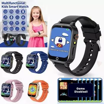 Детские умные часы с 26 играми, камеры для видеозвонков, музыкальный фонарик, будильник, SOS-вызов, анти-потерянные детские умные часы, развивающие игрушки чёрный
