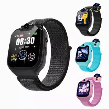 Детские умные часы SOS, часы для телефонного звонка с TF-картой, 16 игр, поворотная камера, монитор обратного вызова, детские часы, рождественский подарок для мальчиков и девочек чёрный