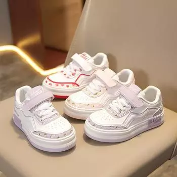 Детские универсальные кожаные туфли с белым лицом на весну и осень 25 белый/красный