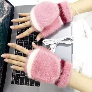 Детские USB-перчатки с откидным верхом и электрообогревом, студенческие перчатки с утолщенной норковой текстурой для работы за компьютером one size fits all