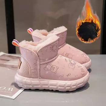 Детские утепленные флисовые новые нескользящие зимние ботинки для осени и зимы 26 inner length 17.4cm чёрный