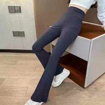 Детские узкие эластичные брюки, однотонные расклешенные брюки для девочек 140 чёрный