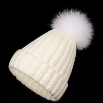Детские / Взрослые шапки Осень Зима Лисий мех Вязаная шапка Однотонные утолщенные вязаные шапки Натуральная кожа Травяной мех Шарф Шапка S kids