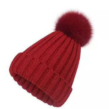 Детские / Взрослые шапки Осень Зима Лисий мех Вязаная шапка Однотонные утолщенные вязаные шапки Натуральная кожа Травяной мех Шарф Шапка S kids
