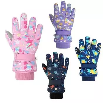 Детские варежки с закрытыми пальцами, противоскользящее покрытие, теплые зимние перчатки, термоперчатки с героями мультфильмов, варежки для сноуборда, одежда для катания на лыжах 3-6Y темно-синий