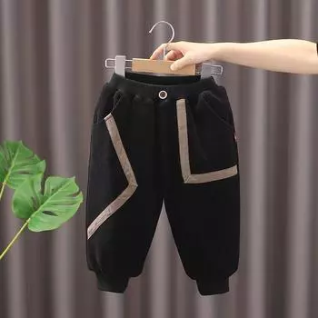 Детские вельветовые брюки для мальчиков, корейские свободные утолщенные брюки, детские брюки, одежда осень-зима 80 чёрный