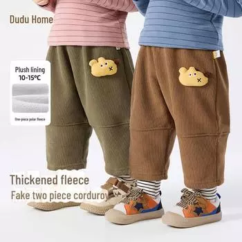 Детские вельветовые брюки Dudu - зимние брюки для мальчиков и девочек, повседневная детская одежда осень/зима 80 cm армия зеленый