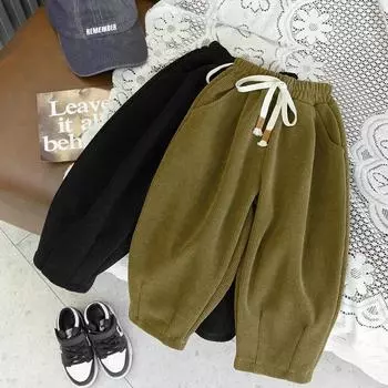 Детские вельветовые брюки весна-осень для мальчиков и девочек свободные повседневные брюки для верхней одежды 130 чёрный