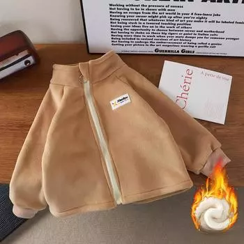 Детские вельветовые пальто для девочек и мальчиков, детские утепленные куртки, теплая верхняя одежда, детский зимний комбинезон с героями мультфильмов, детская одежда на осень и зиму 90 бежевый