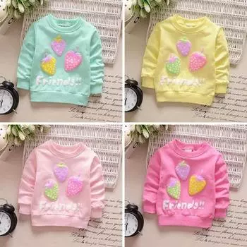 Детские весенне-осенние футболки для маленьких девочек, хлопковые зимние нижние рубашки с длинными рукавами M розовый