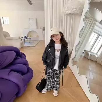 Детские весенне-осенние кожаные куртки для мальчиков, классические, красивые, верхняя одежда из искусственной кожи для маленьких мальчиков, детские пальто на молнии 140cm чёрный