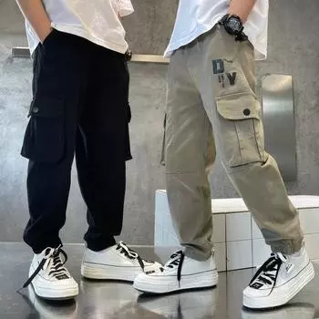 Детские весенние и осенние модели, детские весенние брюки, комбинезоны для мальчиков 170 чёрный