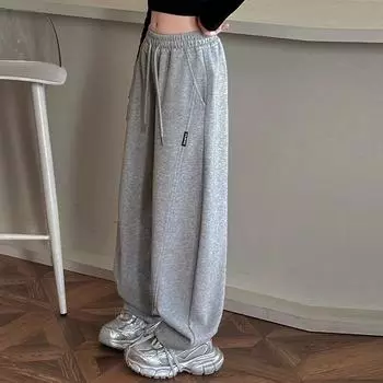 Детские весенние и осенние широкие брюки на завязках для девочек, однотонные, драпированные, прямые, повседневные, с эффектом кроя, пижамы 170 чёрный