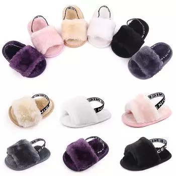 Детские весенние и зимние детские туфли для девочек, милые домашние пушистые тапочки для малышей, принцессы, дышащие, простые, эластичные сандалии 0-6m серый