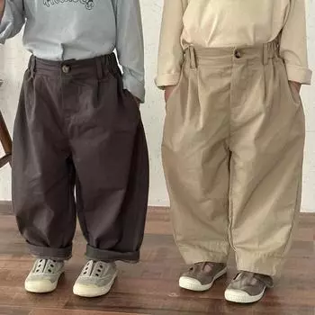 Детские весенние однотонные свободные повседневные брюки с широкими штанинами, удобные брюки средней длины со средней талией 150