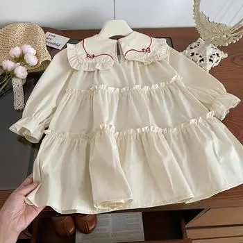 Детские весенние платья с длинным рукавом для девочек, вышитое платье принцессы для малышей, детская одежда для вечеринок, ретро, осень 90 белый