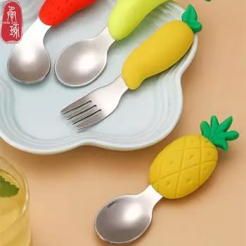 Детские вилка и ложка из нержавеющей стали, детские милые столовые приборы, оригинальные кухонные столовые приборы для дома 1pcs