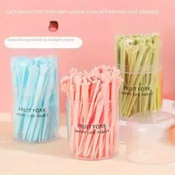 Детские вилки для фруктов в форме мультфильма, 50 шт./компл., пластиковые вилки для домашнего использования, пищевые вилки для ресторанов, милые вилки для десертов с дизайном животных, аксессуар зелёный