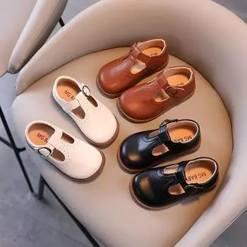 Детские винтажные кожаные туфли Мэри Джейн с Т-образным ремешком в британском стиле, возраст 21–30 лет, школьные туфли на плоской подошве для маленьких девочек 21 бежевый
