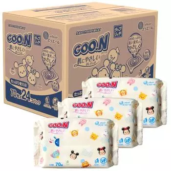 Детские влажные салфетки Baby Goon Tap Rich 1680 листов x 24 дюйма [Запасные салфетки] Не вызывают раздражения кожи (70 штуки) [Проданный случай] Disney Design