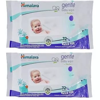 Детские влажные салфетки Himalaya Gentle, 72+72 шт., комплект