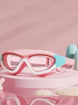 Детские водонепроницаемые и противотуманные очки высокой четкости для плавания в большой оправе, удобные очки, силиконовые затычки для ушей