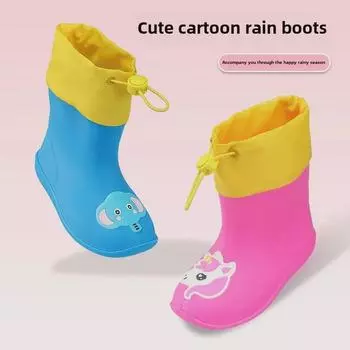 Детские водонепроницаемые нескользящие полусапоги из ПВХ с рисунком и бархатной подкладкой 18 cm Inner Length (Size 29-30)