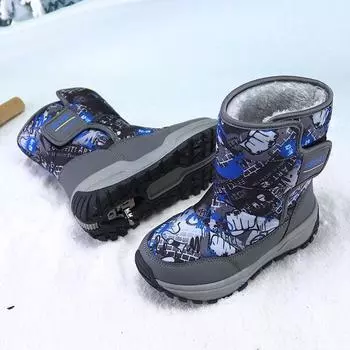 Детские водонепроницаемые нескользящие зимние ботинки-кошки с толстой бархатной подкладкой 34