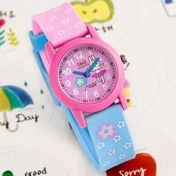 Детские водонепроницаемые повседневные модные часы Q&Q с изображением кота-робота и космическим персонажем VR99J