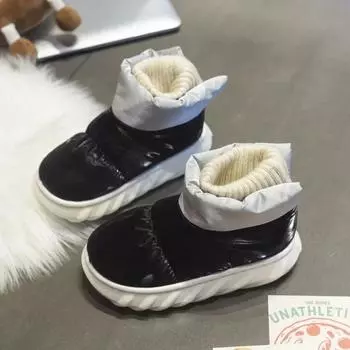 Детские водонепроницаемые пуховые тканевые плюшевые толстые зимние ботинки милые теплые с коротким голенищем хлопковые туфли для улицы ботинки для детей девочек 29 insole 18CM чёрный