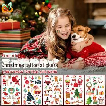 Детские водонепроницаемые рождественские мультяшные татуировки и наклейки на окна для вечеринок 120x76mm