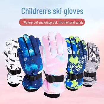 Детские водонепроницаемые зимние лыжные перчатки с бархатной подкладкой — утолщенные для сохранения тепла и защиты от холода для мальчиков и девочек 9-15 Years