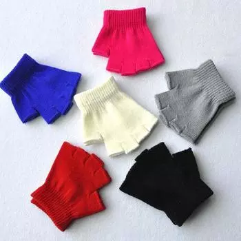 Детские волшебные вязаные перчатки, детские эластичные перчатки с полупальцами, зимние теплые варежки, однотонные перчатки без пальцев для девочек, мягкие на запястье One Size