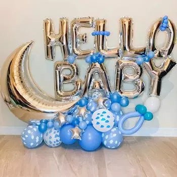 Детские воздушные шары для дня рождения, фольгированные воздушные шары с изображением Луны, облака, латексные шары, детские украшения для дня рождения, детского душа