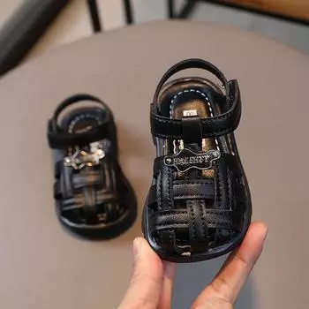 Детские вязаные сандалии для мальчиков с открытым носком, простые, однотонные, с металлическими декоративными вставками, милые, для девочек, прогулочная обувь, лето, новинка 2024 года, дышащие 16(INNER 12.3cm) розовый