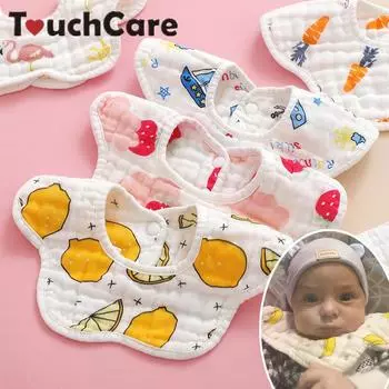 Детские вращающиеся хлопковые нагрудники с мультяшным принтом, 8 слоев, марля, муслин, детская бандана, ткань для отрыжки, мягкое полотенце для новорожденных, уход за ребенком One Size