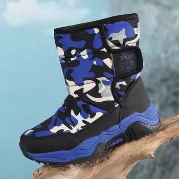 Детские высокие бархатные теплые зимние сапоги на липучке, хлопковая обувь для мальчиков и девочек, студенческая хлопковая обувь 31 армия зеленый